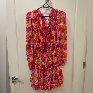 Misa Los Angeles Pink and Red Ruffled Tie Front Sundress